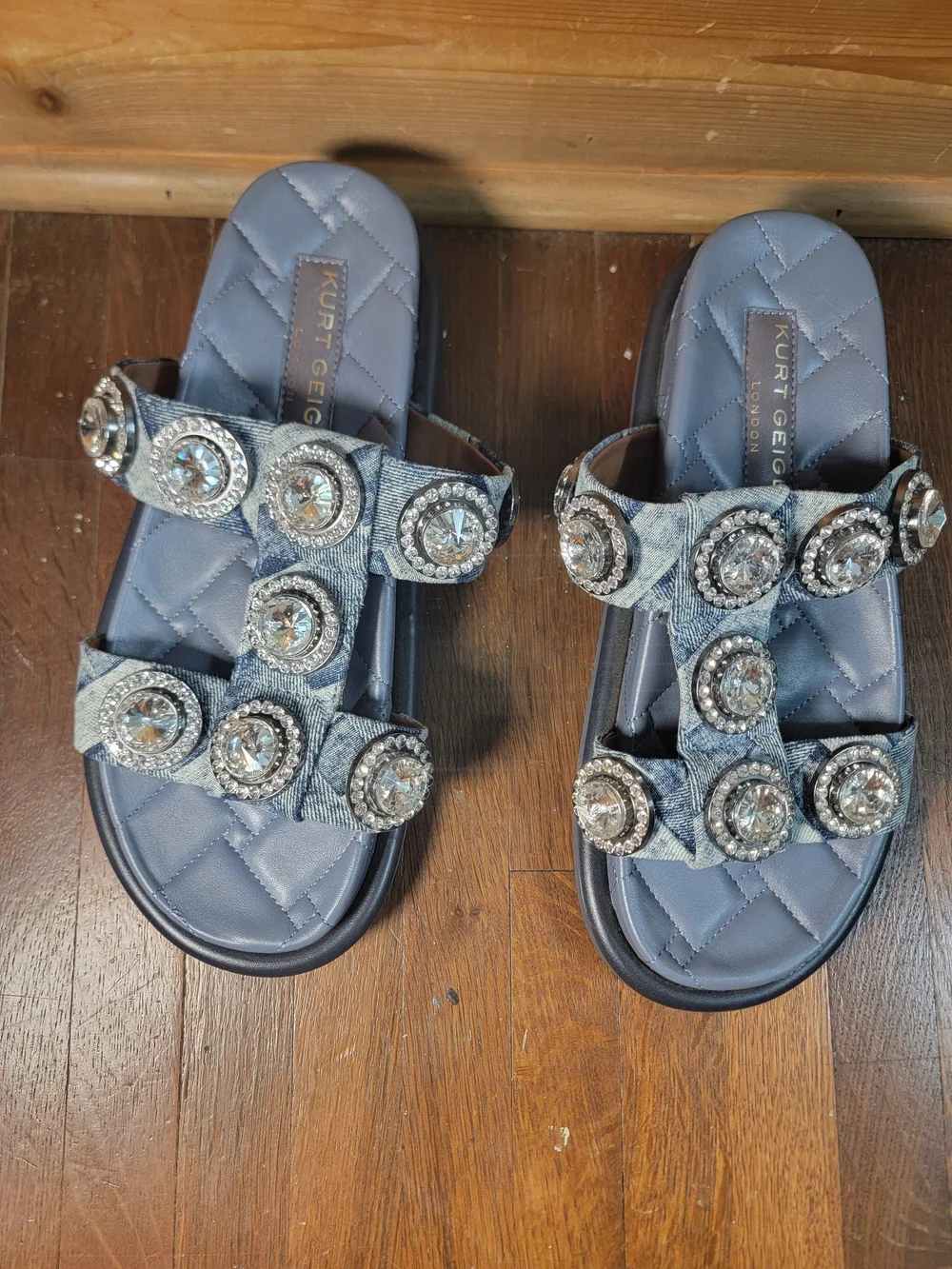Kurt Geiger Blue Jeweled Slide Sandals